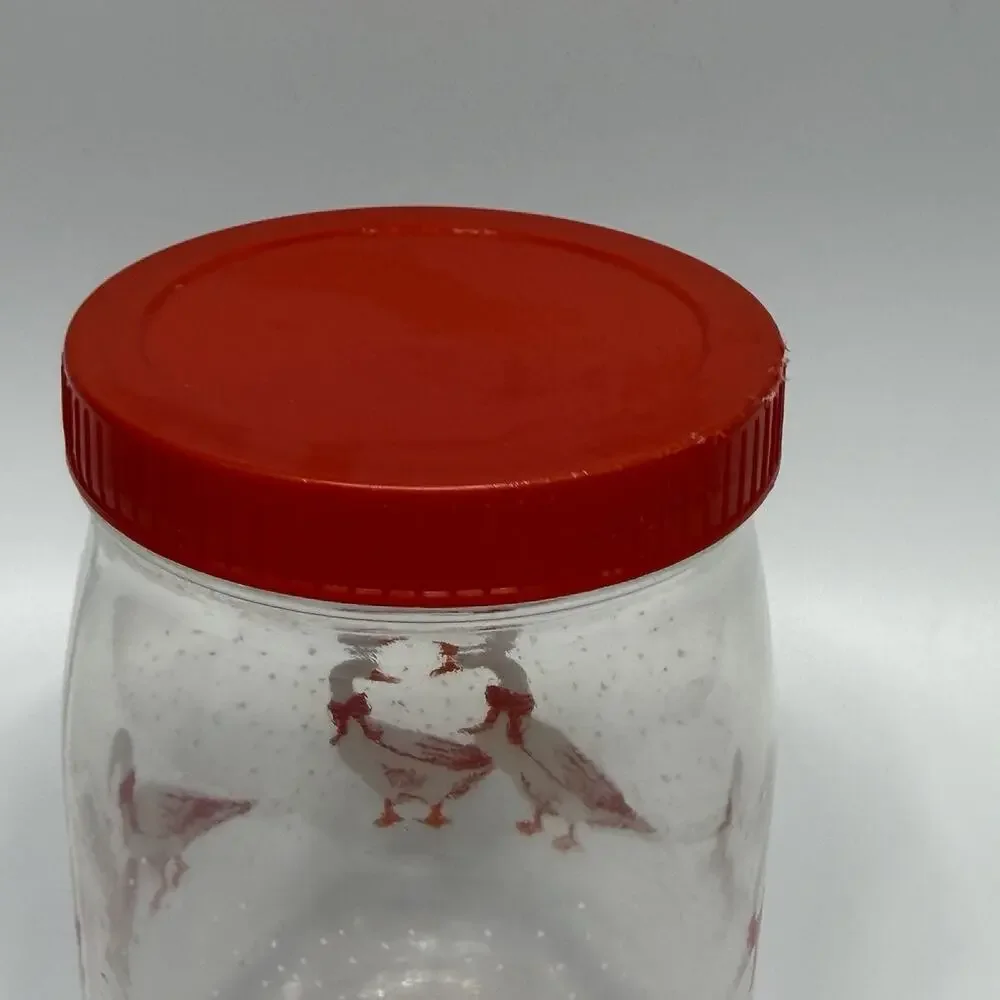 Vtg Country Goose Glass Canister Jar Red Christmas Farmhouse Kitchen Cottage 6.5